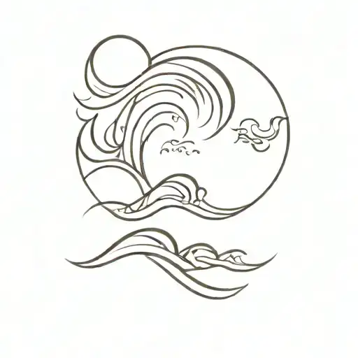 A Minimalist Tattoo Of A Sea Wave Symbolizing Freedom And Travel