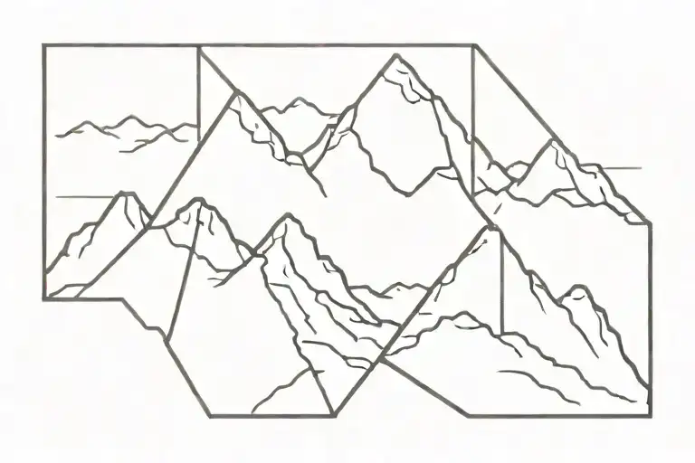 Double Diamond Shaped Line Outlining Sketch Mountains