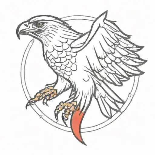 Flying Hawk With Red Grenade In Claws