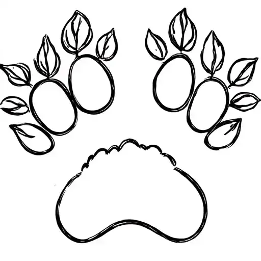 Dog Paw With Thin Outline Of Plant Ornament Tatoo