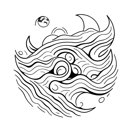 A Captivating Minimalist Tattoo Of A Crescent Moon Reflected On The Surface Of An Ocean