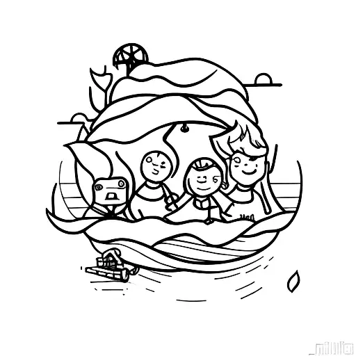 A Minimalist Tattoo Of A Midwife Delivering A Baby In A Treehouse