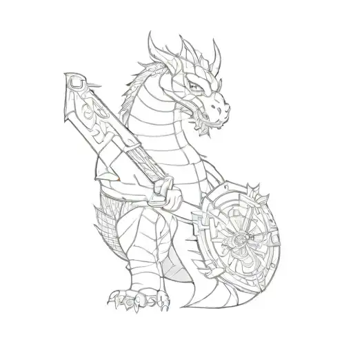 A Dragon With A Shield And A Sword