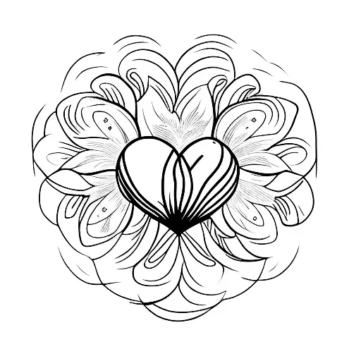 A Minimalist Tattoo Of A Heart-shaped Moon Surrounded By Blooming Flowers