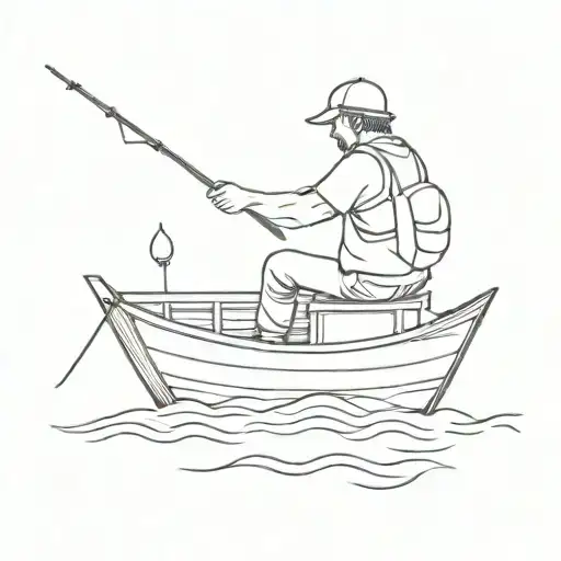 Man Fishing On Boat Outline