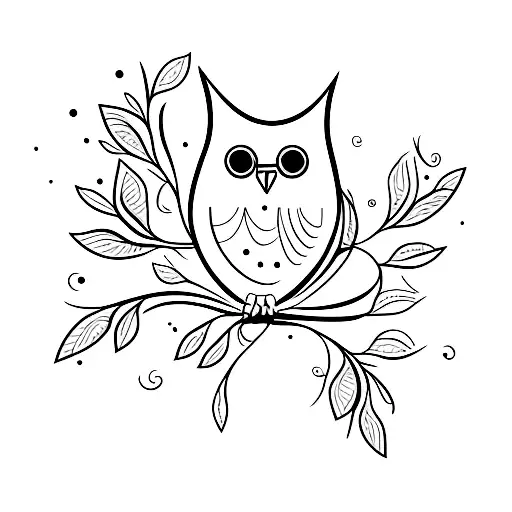 A Minimalist Tattoo Of A Singing Owl Perched On A Branch With A Microphone In Its Talons