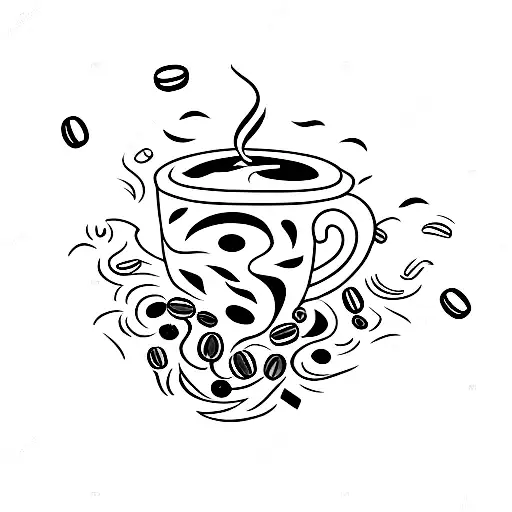 A Chaotic Coffee Cup With Swirling Smoke And Coffee Beans