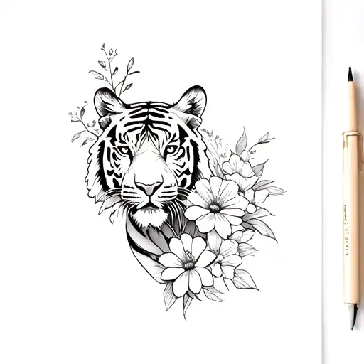 Flowers And Tiger
