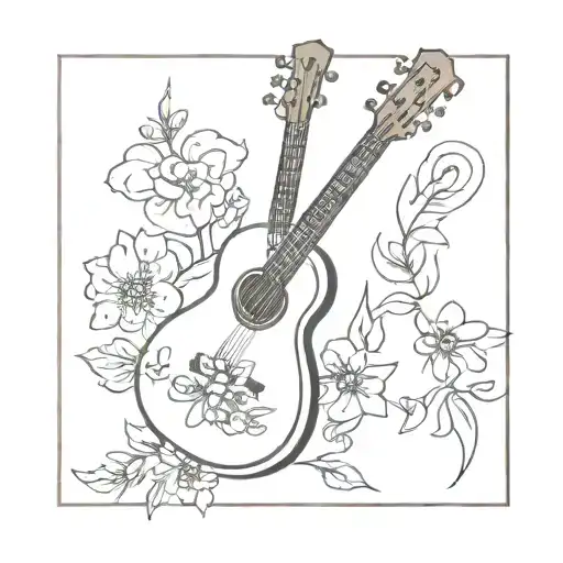 A Tattoo Of A Traditional Portuguese Guitar Surrounded By Summer Flowers