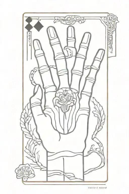 Skeleton Hand Holding A Tarot Card Featuring The Lovers
