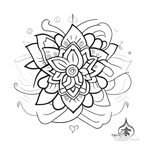An Unalome With A Lotus Flower And A Crescent Moon
