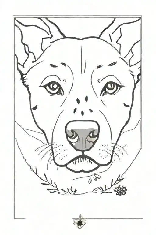 A Delicate Line Drawing Of A Dog's Face With Paw Prints As A Border