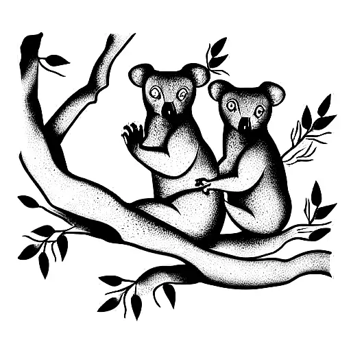 4 Koalas Playing In A Tree