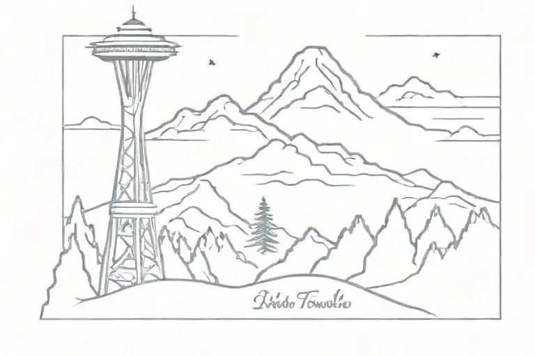 Snowboard Mountain Space Needle Single Line