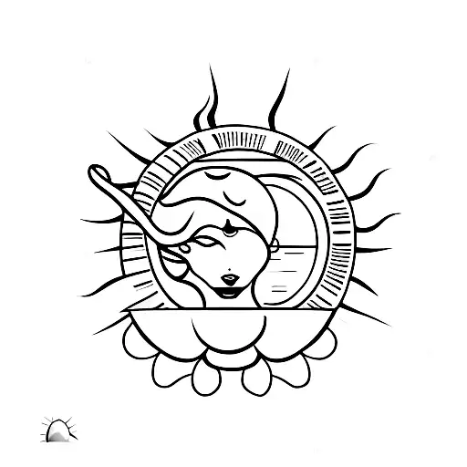 A Minimalist Tattoo Of A Beach Scene With A Book And A Coffee Cup As The Sun