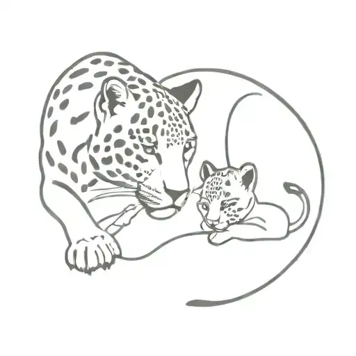 Leopard Taking Care Of Her Baby