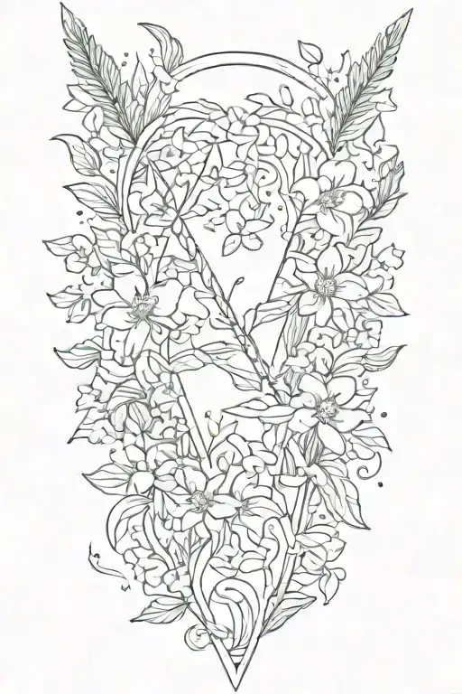 An Arrow Surrounded By Violets And Daffodils