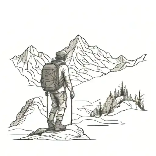 A Detailed Tattoo Featuring A Backpacker Exploring A Mountain Landscape