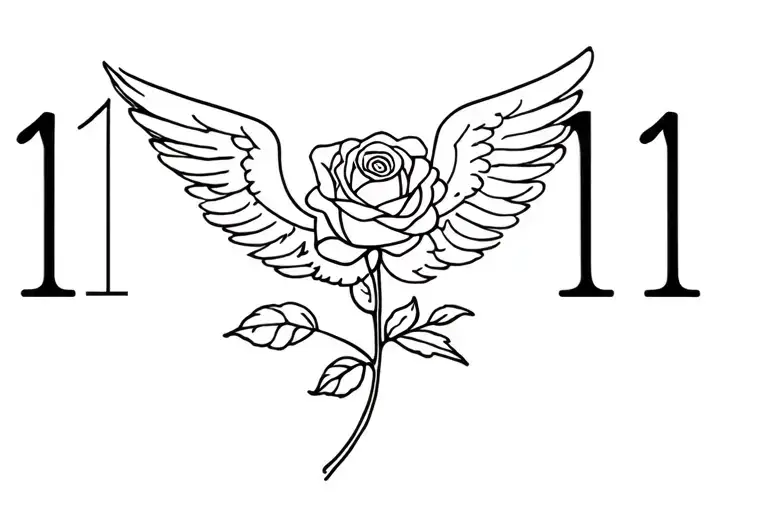 Rose With The Angel Number 1111 Above Stem