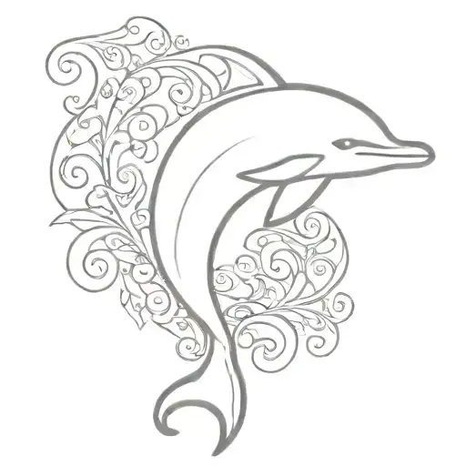 A Dolphin Tattoo With Filigree Wave Design Simple