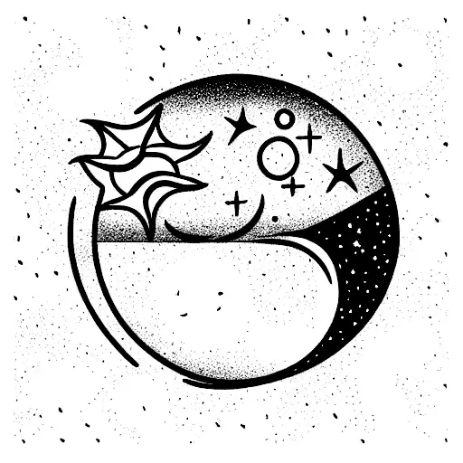 Smiling Sun In Waves And Moon With Stars