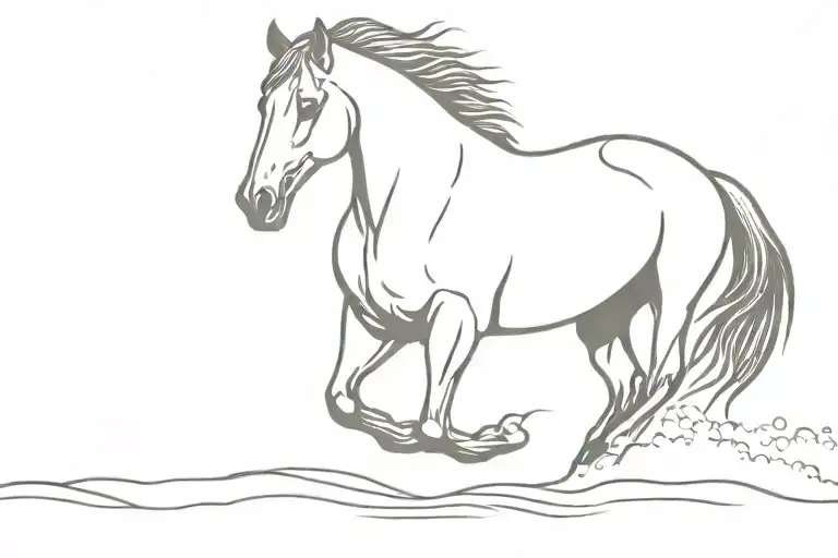 Black Percheron Horse Surrounded By Surf