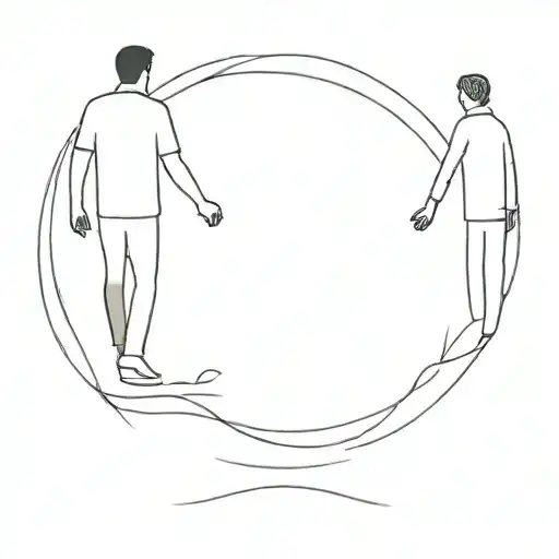 A Simple Outline Of A Father And Young Son Holding Hands Or Walking Side By Side