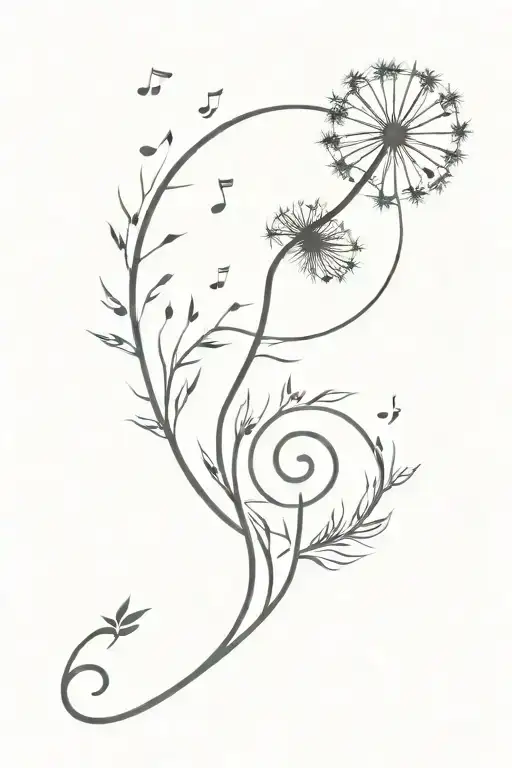 A Minimalist Tattoo Of A Dandelion Transforming Into A Music Note