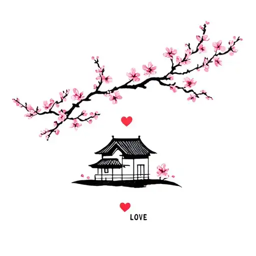 Korean Stamp Cherry Blossom And House Full Of Love