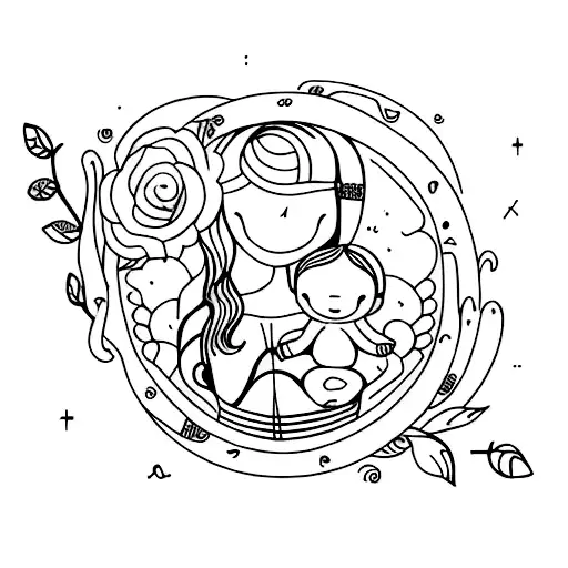 Mother And Baby Line Art