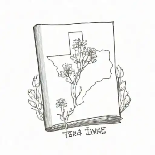 Fine Line Texas Shaped Book With Bluebonnets Coming Out Of The Pages