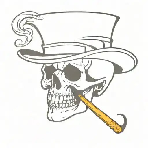 Skull In A Magician's Hat With A Gold Tooth And Pince-nez Smoking A Ciga