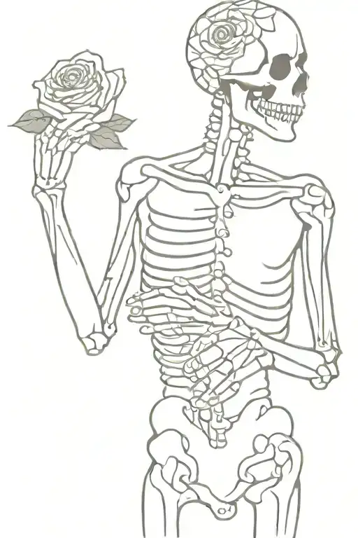Too Half Skeleton Holding His Heart And Holding Flowers With The Other Hand