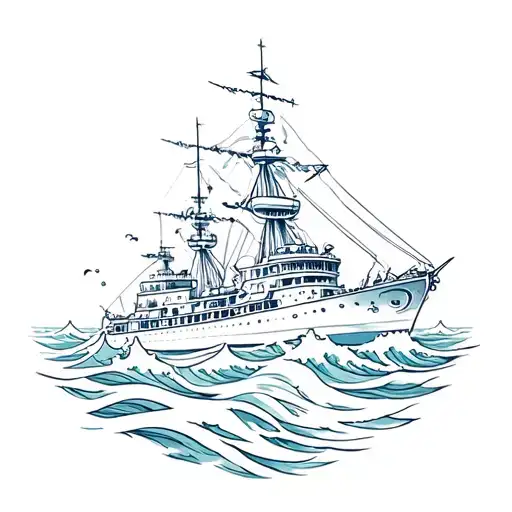 Octopus Attacking Battleship In Big Waves