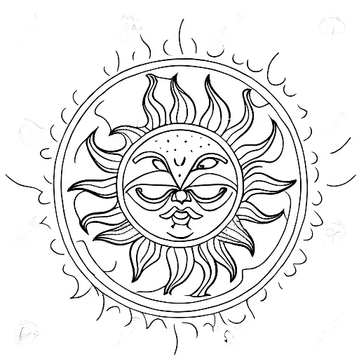 Symmetric Sun Tattoo With Small Detalis