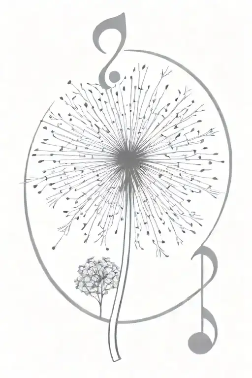 A Minimalist Tattoo Of A Dandelion Transforming Into A Music Note