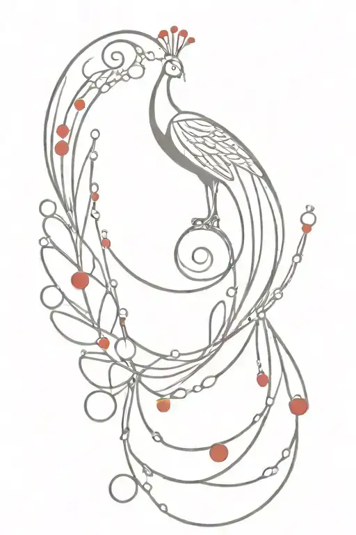 Red Line Art Peacock Surrounded By Pearl Beads