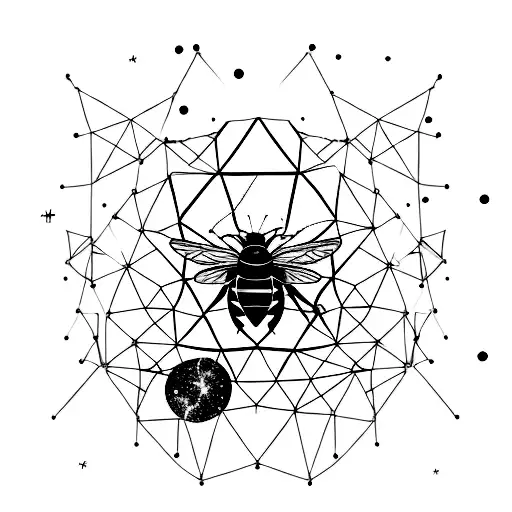 A Minimalist Tattoo Of A Bumble Bee Flying Among A Constellation Of Stars
