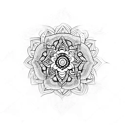 A Tattoo Of A Magical Mandala With Elements Of Italian Architecture And A Shooting Star