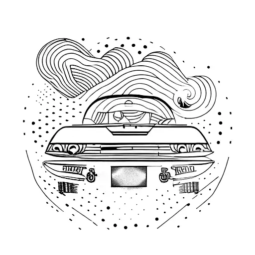 A Minimalist Tattoo Of A Vintage Car Racing Through A Galaxy
