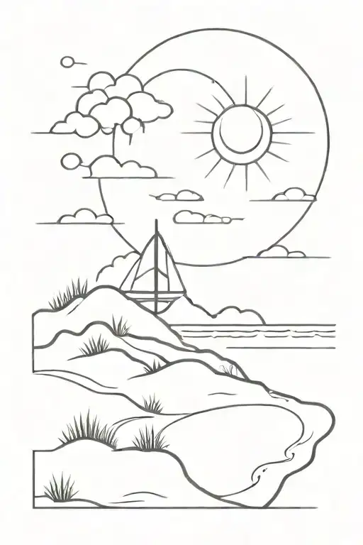 Beach Landscape Tattoo Featuring Sunset