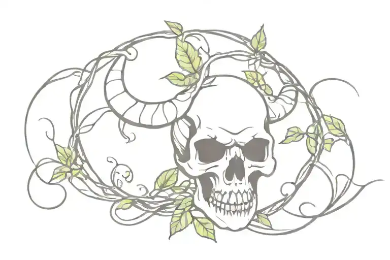 Horns Demon Skull With Plant Intertwined Vines