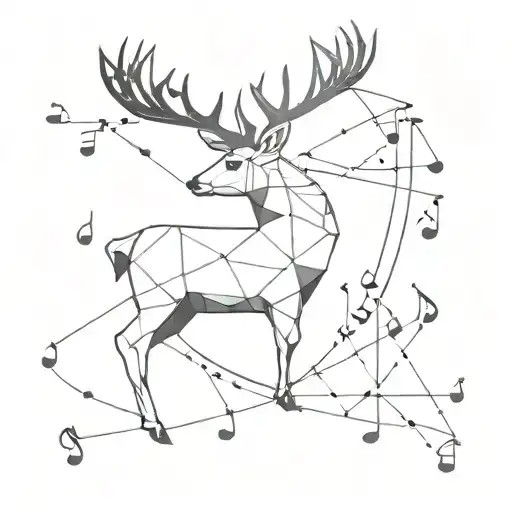 A Minimalist Geometric Design Of A Deer With Musical Notes Intertwined Within The Antlers