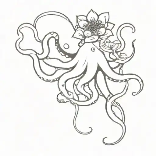 Octopus With Six Flowers Around