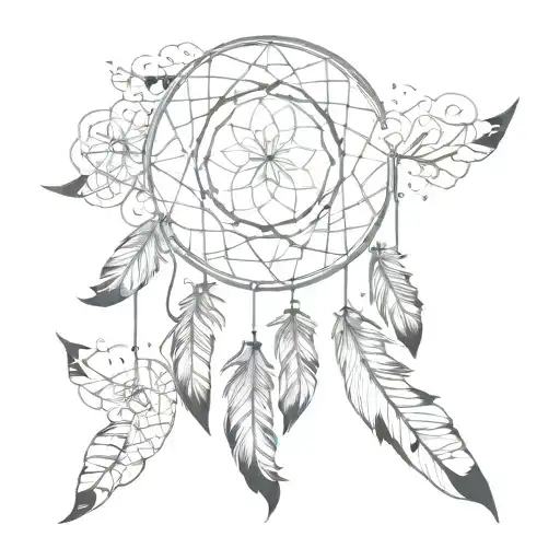 Dreamcatcher With Intricate Geometric Patterns Intertwined With Dreamy Clouds And Stars