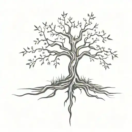 Cross Shaped Tree With Roots Reaching Deep To A Buried Sword