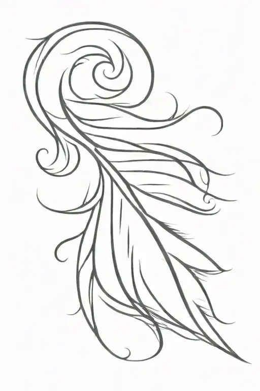 Simple Single Vertical Feather With A Heart Outline Being Drawn By The Tip