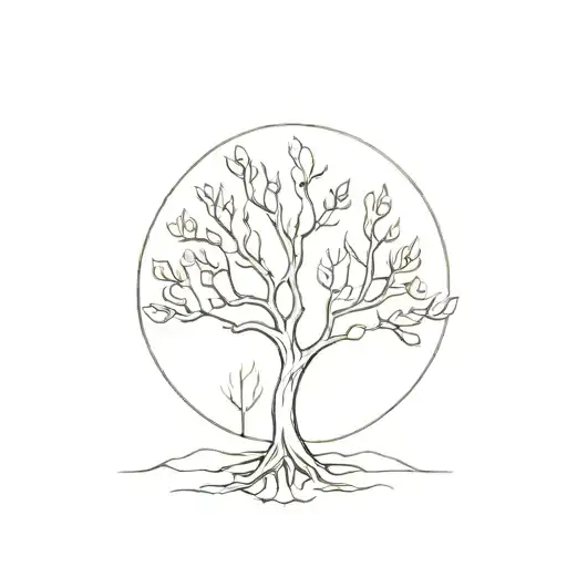 A Minimalist Tattoo Of A Tree With Branches That Form Into Various Sports Equipment