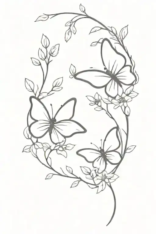 Two Sister Butterflies With A Branch Of Flowers