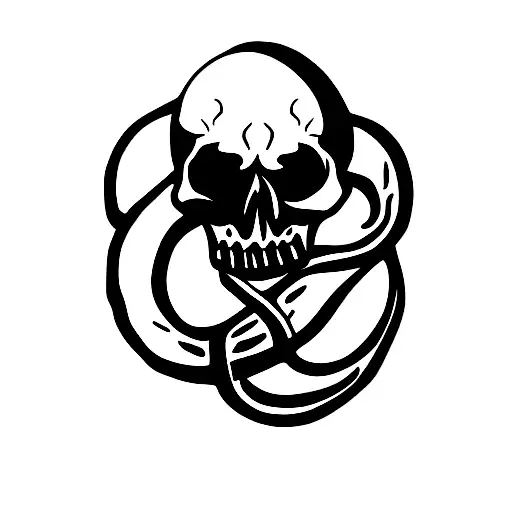 Skull Of Snake An Roses In Black And Red